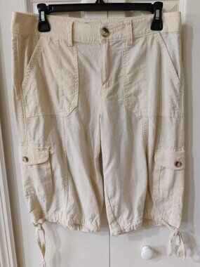 Izod Women's Khacki Cargo Bermuda Linen Rayon Shorts Size 6